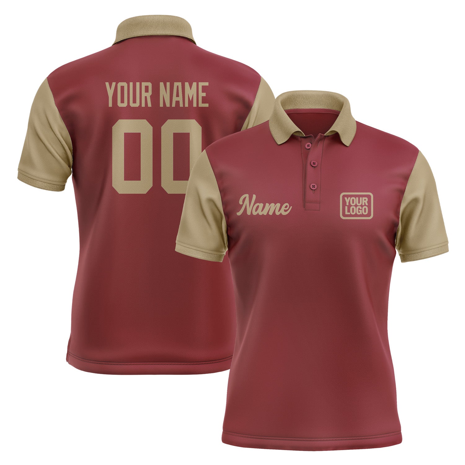 Custom Crimson Red Light Khaki Short-Sleeve Polo Shirt PO152525B125