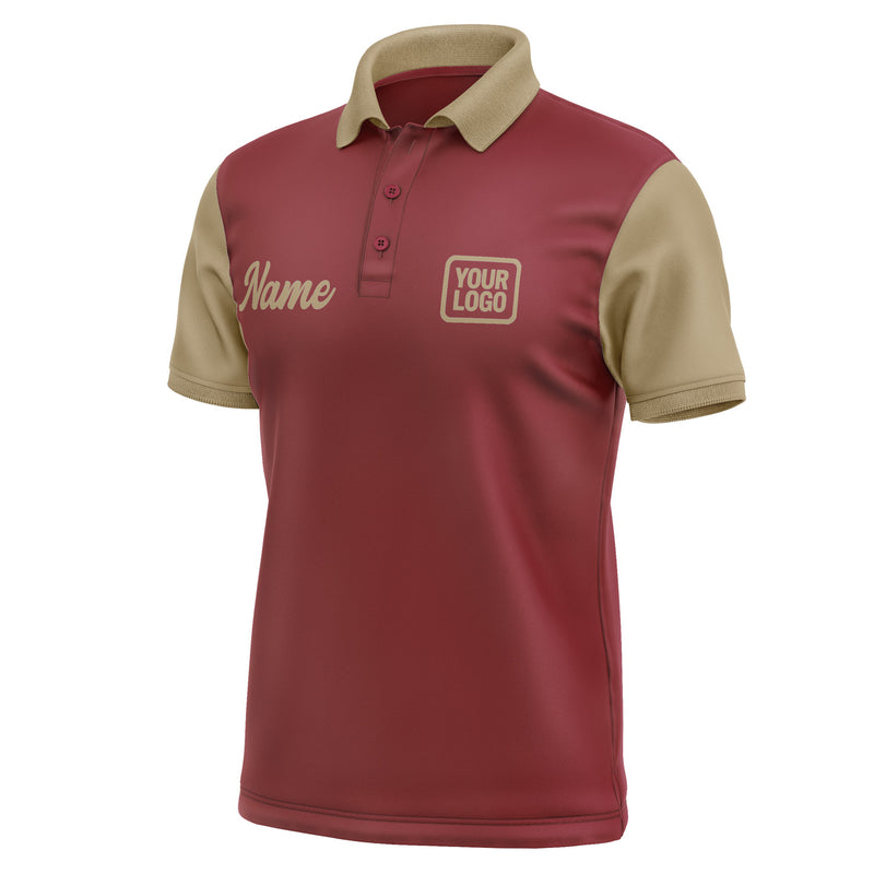 Custom Crimson Red Light Khaki Short-Sleeve Polo Shirt PO152525B125
