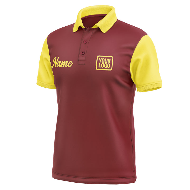 Custom Crimson Red Light Yellow Short-Sleeve Polo Shirt PO152626B126