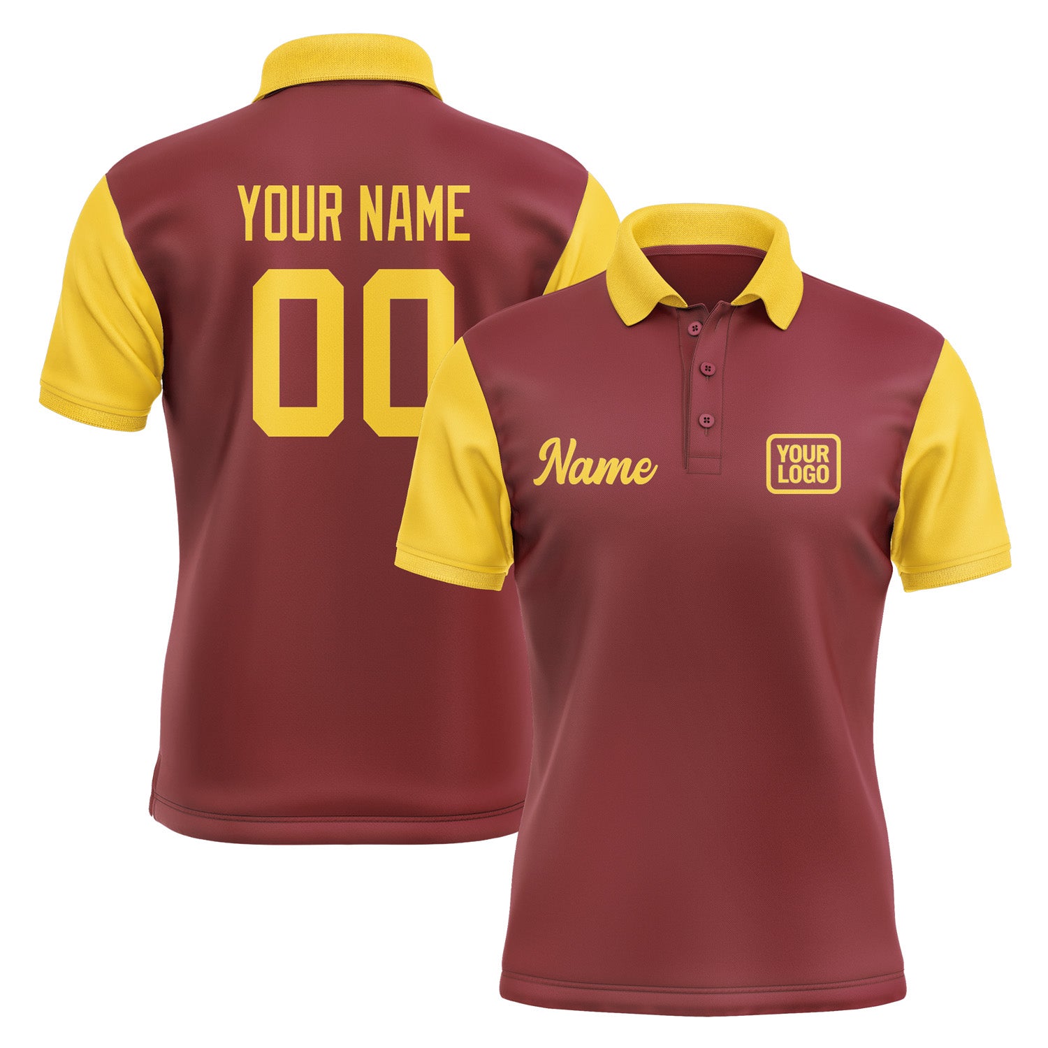 Custom Crimson Red Gold Short-Sleeve Polo Shirt PO153030B130