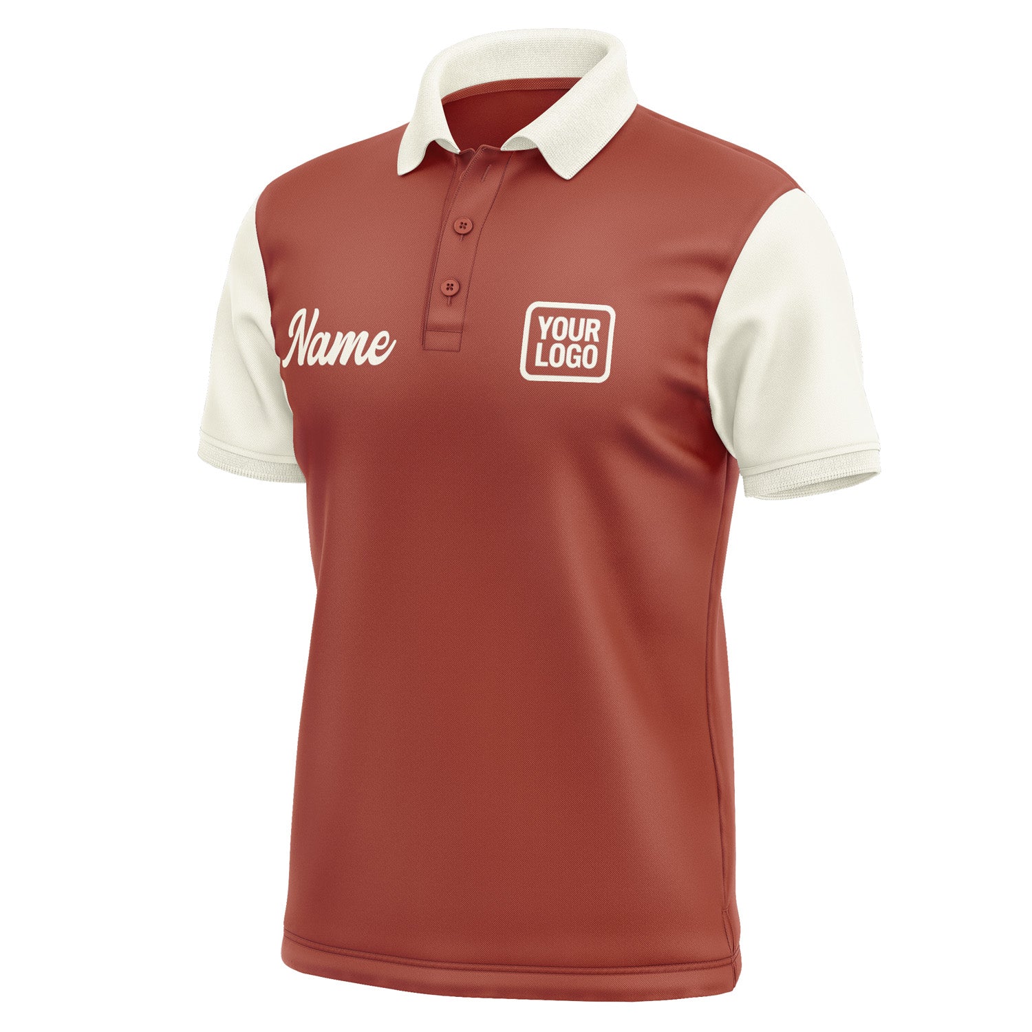 Custom Coral Red Cream Short-Sleeve Polo Shirt PO160303B103