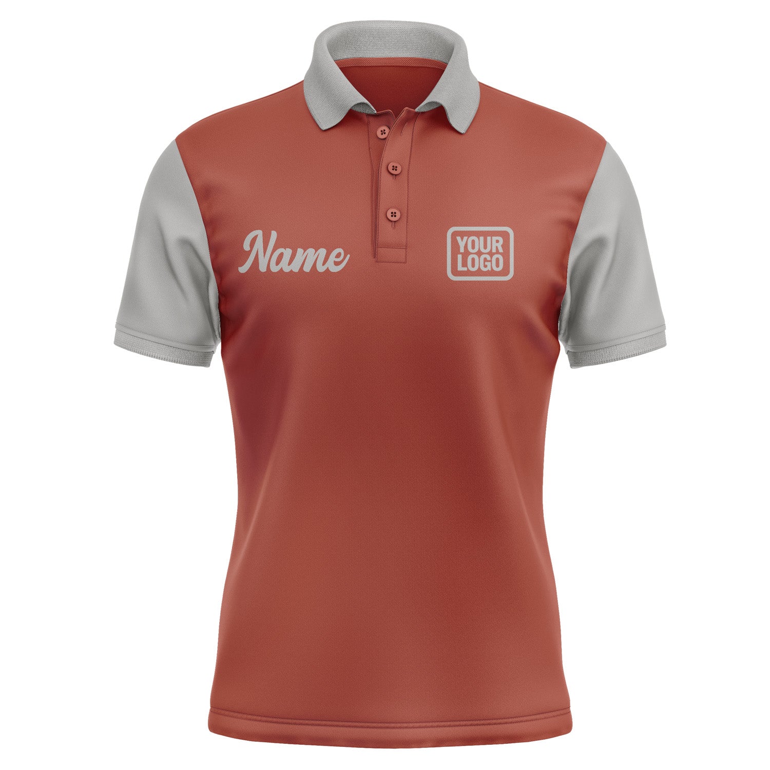 Custom Coral Red Gray Short-Sleeve Polo Shirt PO160404B104