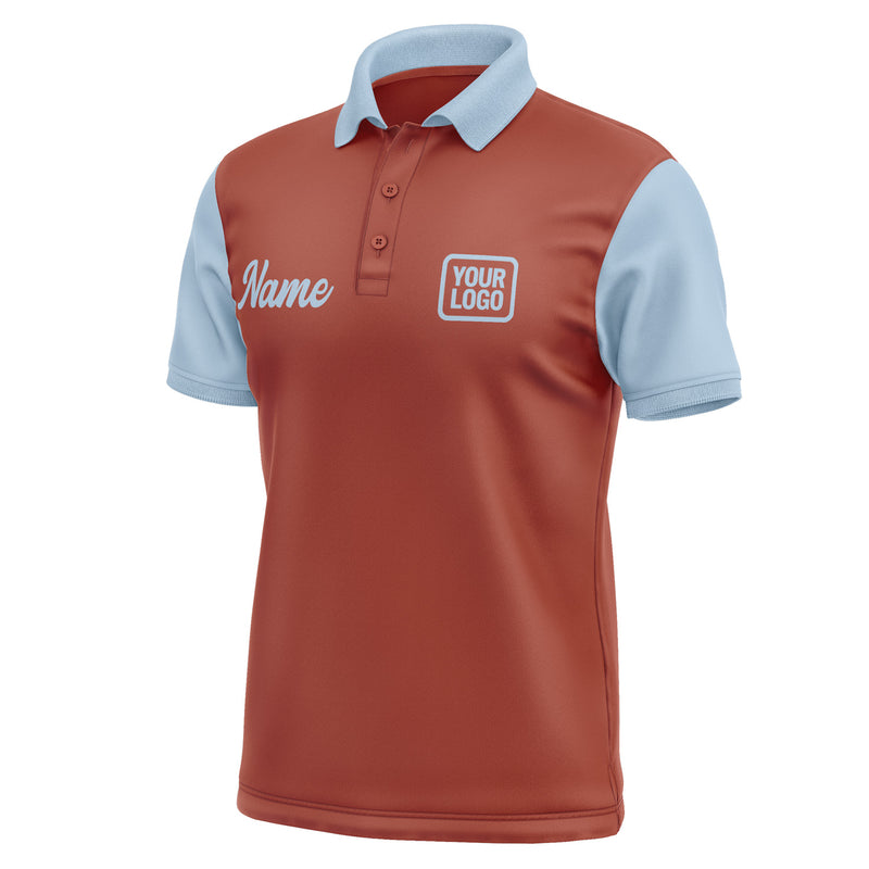 Custom Coral Red Light Blue Short-Sleeve Polo Shirt PO160808B108