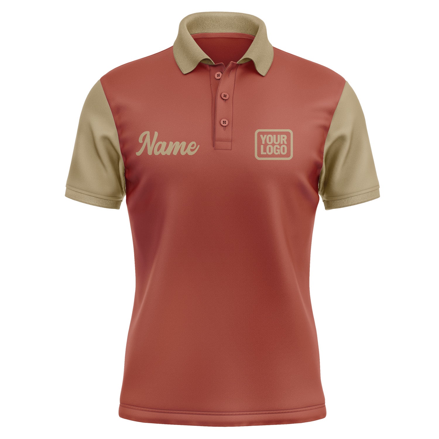 Custom Coral Red Light Khaki Short-Sleeve Polo Shirt PO162525B125