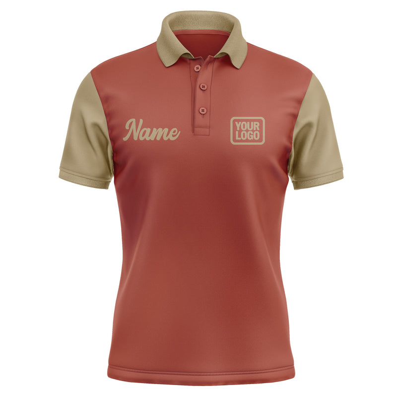Custom Coral Red Light Khaki Short-Sleeve Polo Shirt PO162525B125