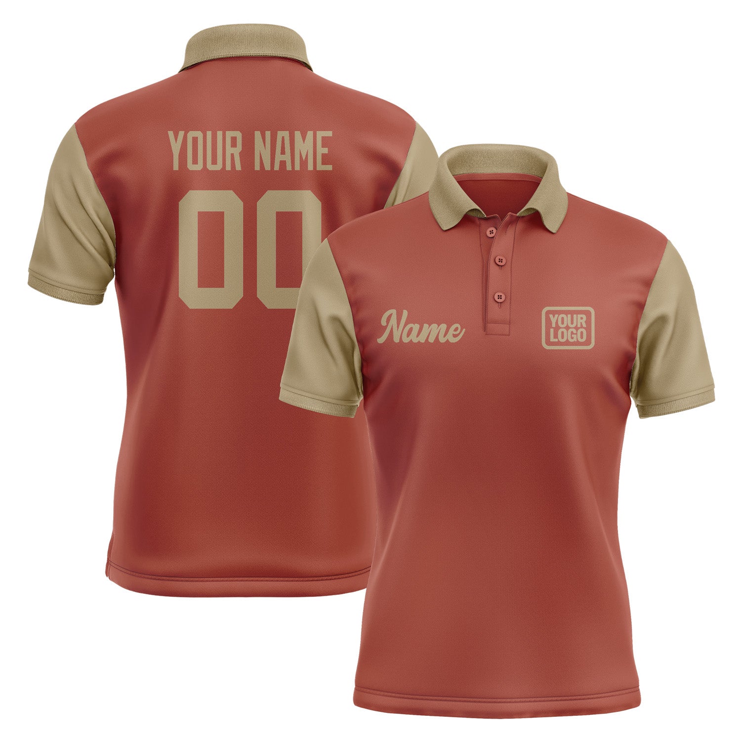 Custom Coral Red Light Khaki Short-Sleeve Polo Shirt PO162525B125