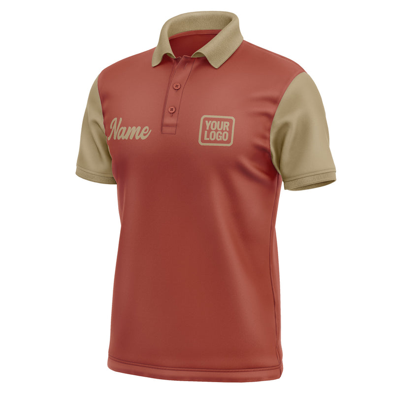 Custom Coral Red Light Khaki Short-Sleeve Polo Shirt PO162525B125