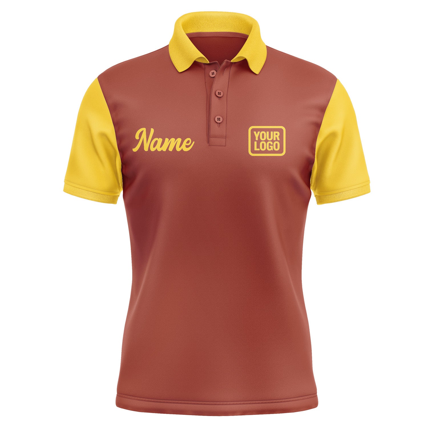 Custom Coral Red Gold Short-Sleeve Polo Shirt PO163030B130