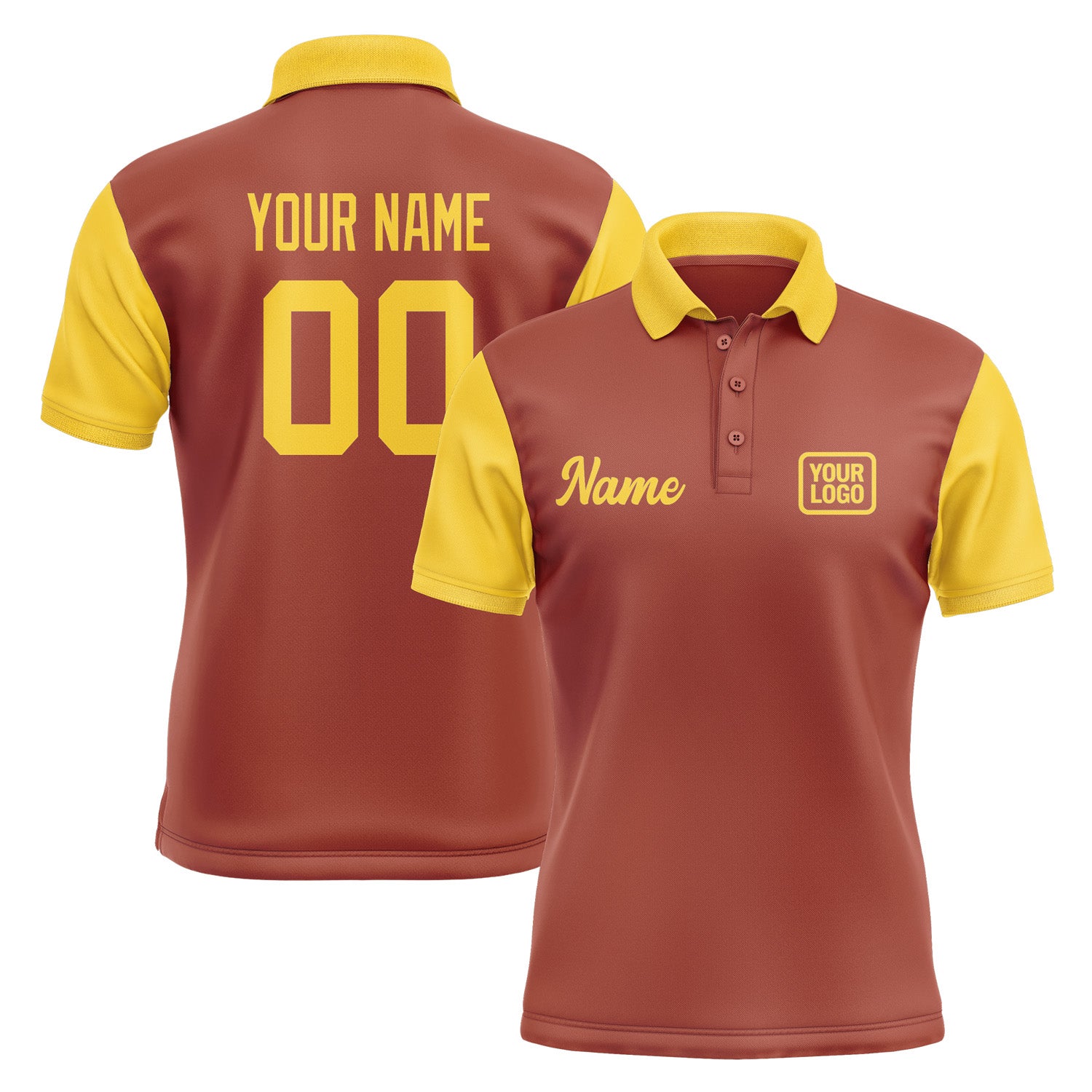 Custom Coral Red Gold Short-Sleeve Polo Shirt PO163030B130