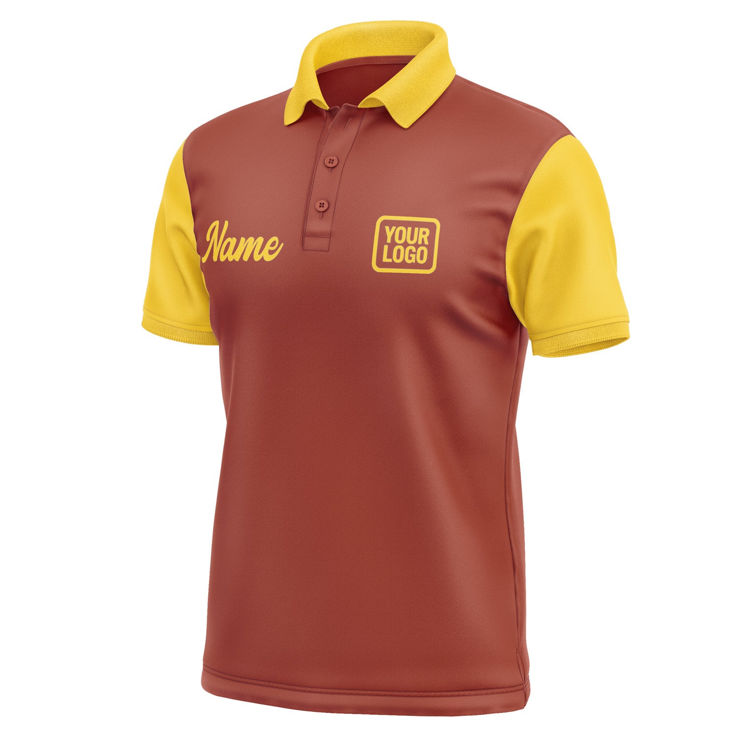 Custom Coral Red Gold Short-Sleeve Polo Shirt PO163030B130