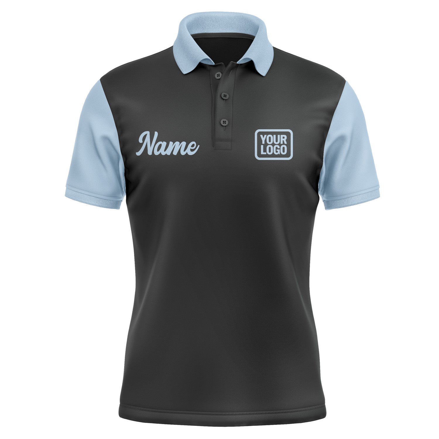 Custom Black Light Blue Short-Sleeve Polo Shirt PO170808B108