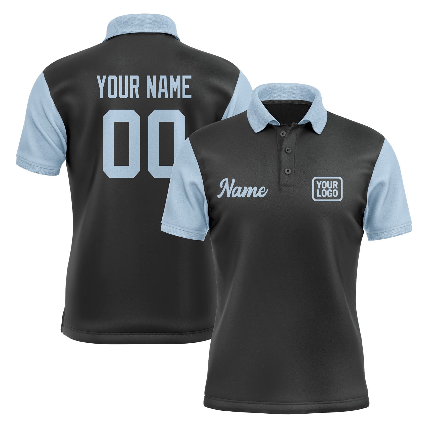 Custom Black Light Blue Short-Sleeve Polo Shirt PO170808B108