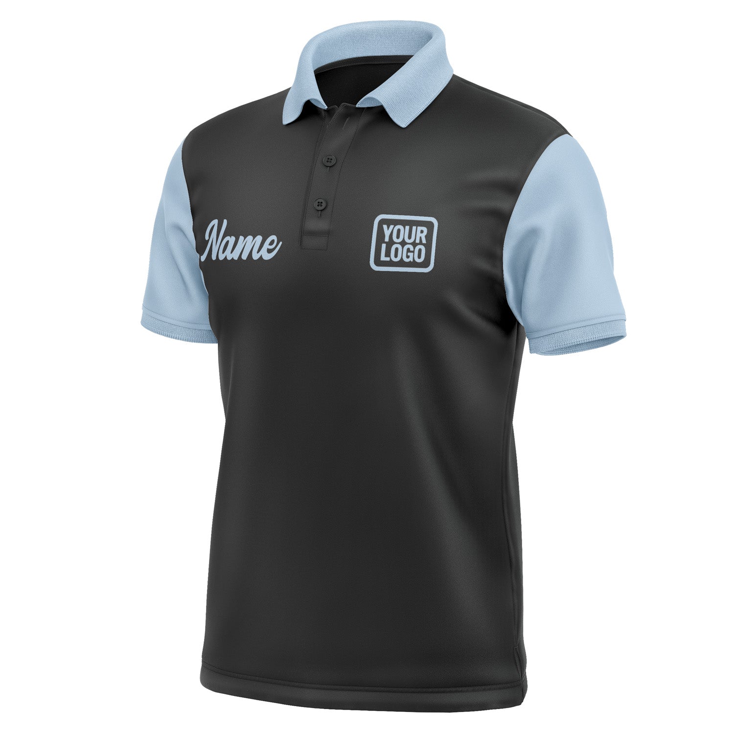 Custom Black Light Blue Short-Sleeve Polo Shirt PO170808B108