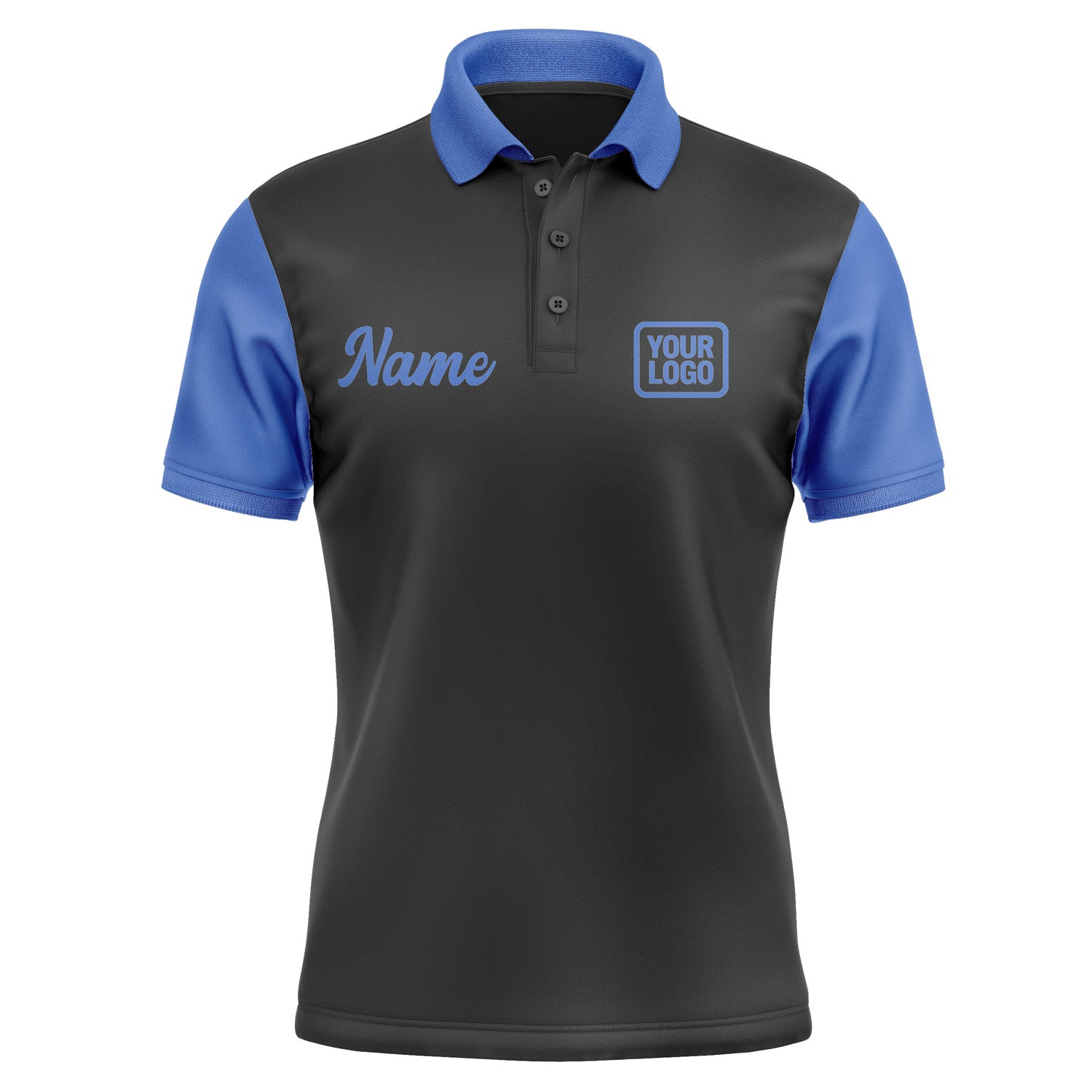 Custom Black Sky Blue Short-Sleeve Polo Shirt PO170909B109