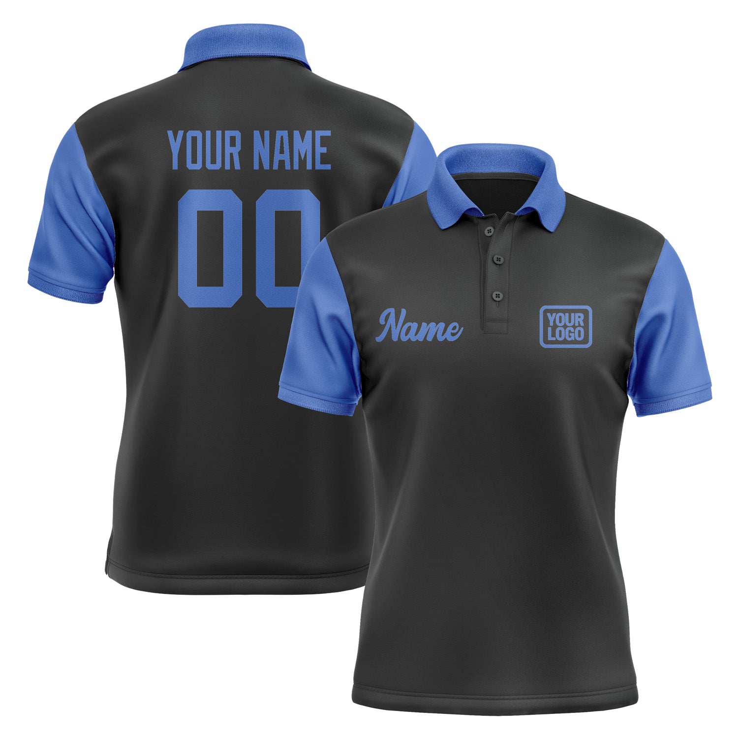 Custom Black Sky Blue Short-Sleeve Polo Shirt PO170909B109