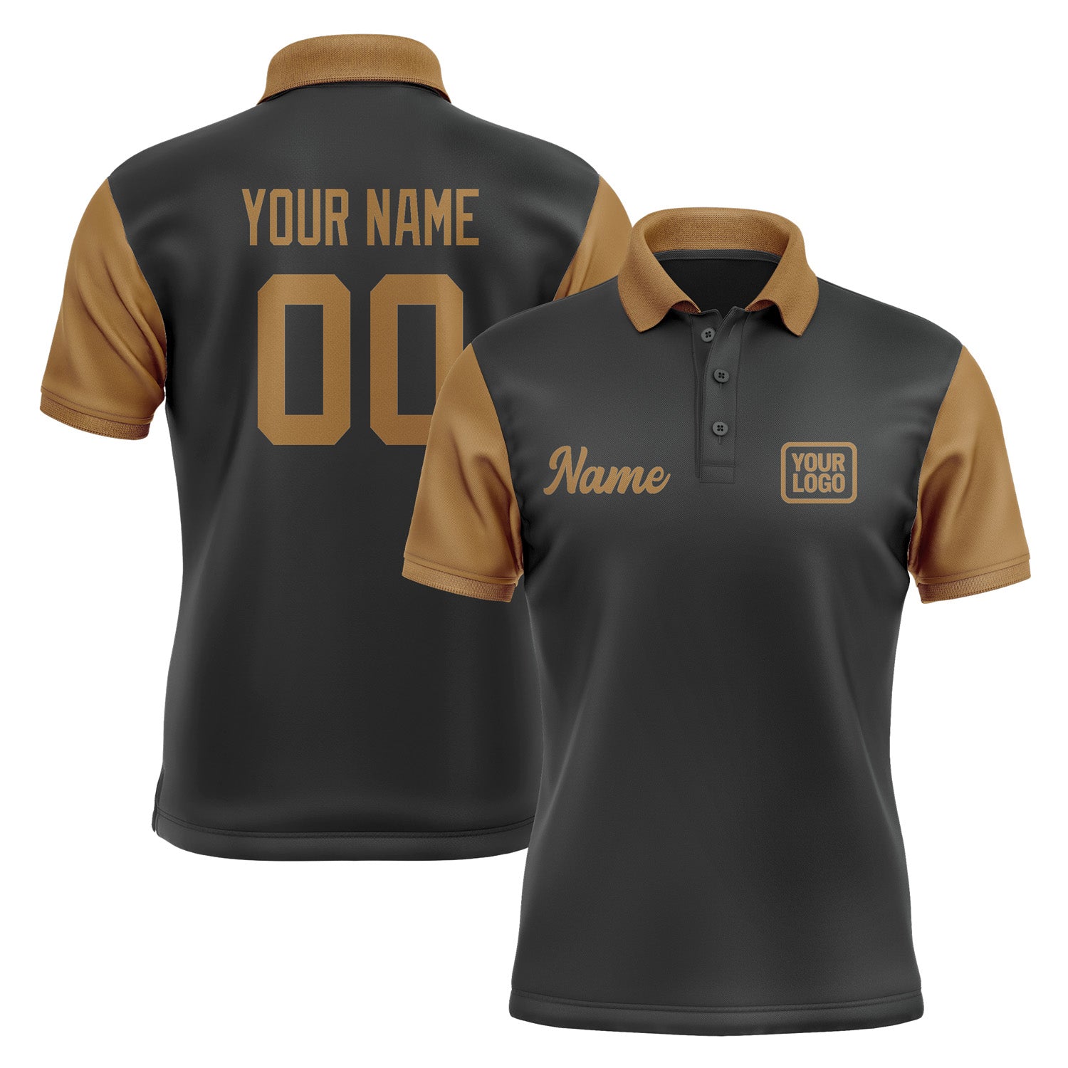 Custom Black Khaki Short-Sleeve Polo Shirt PO172222B122