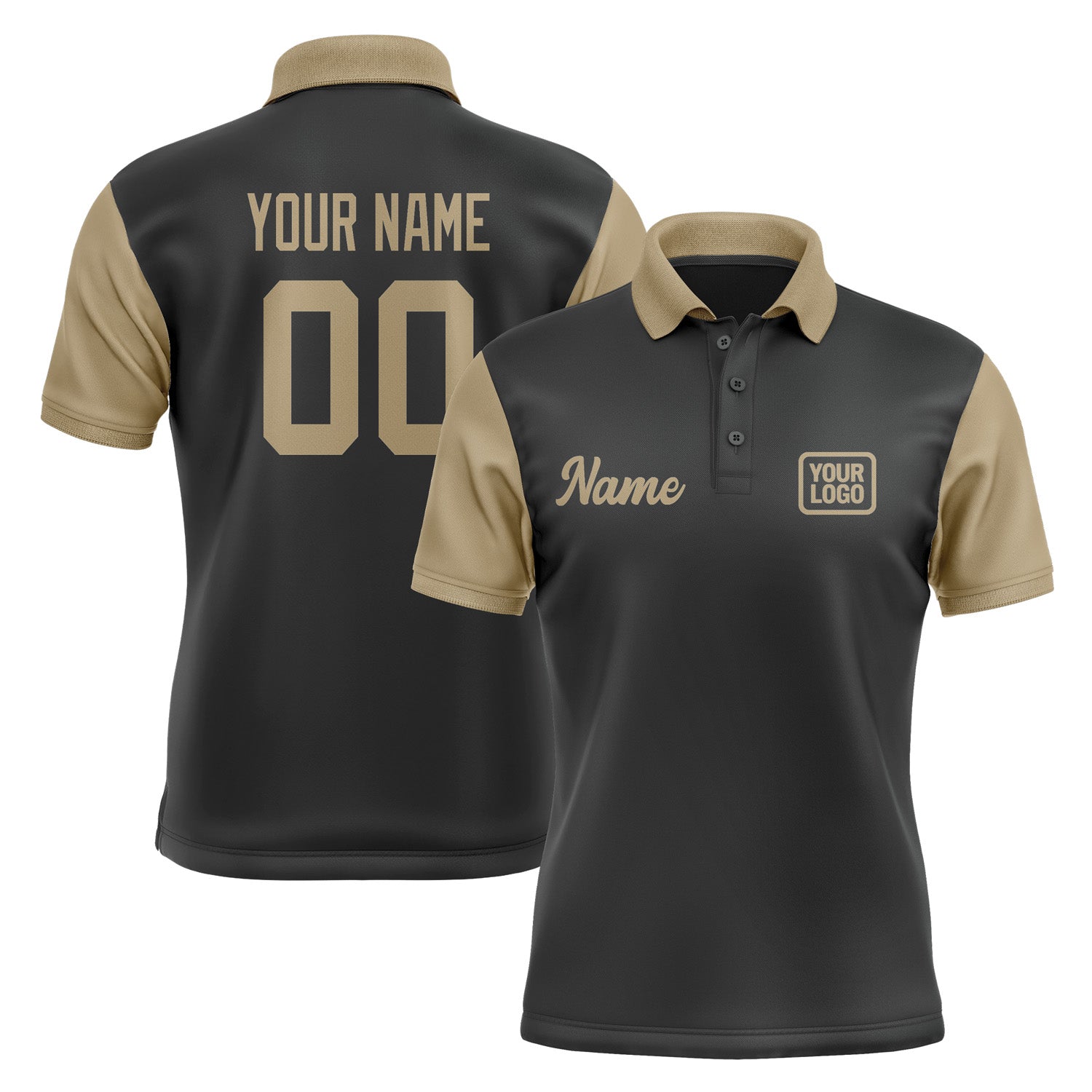 Custom Black Light Khaki Short-Sleeve Polo Shirt PO172525B125