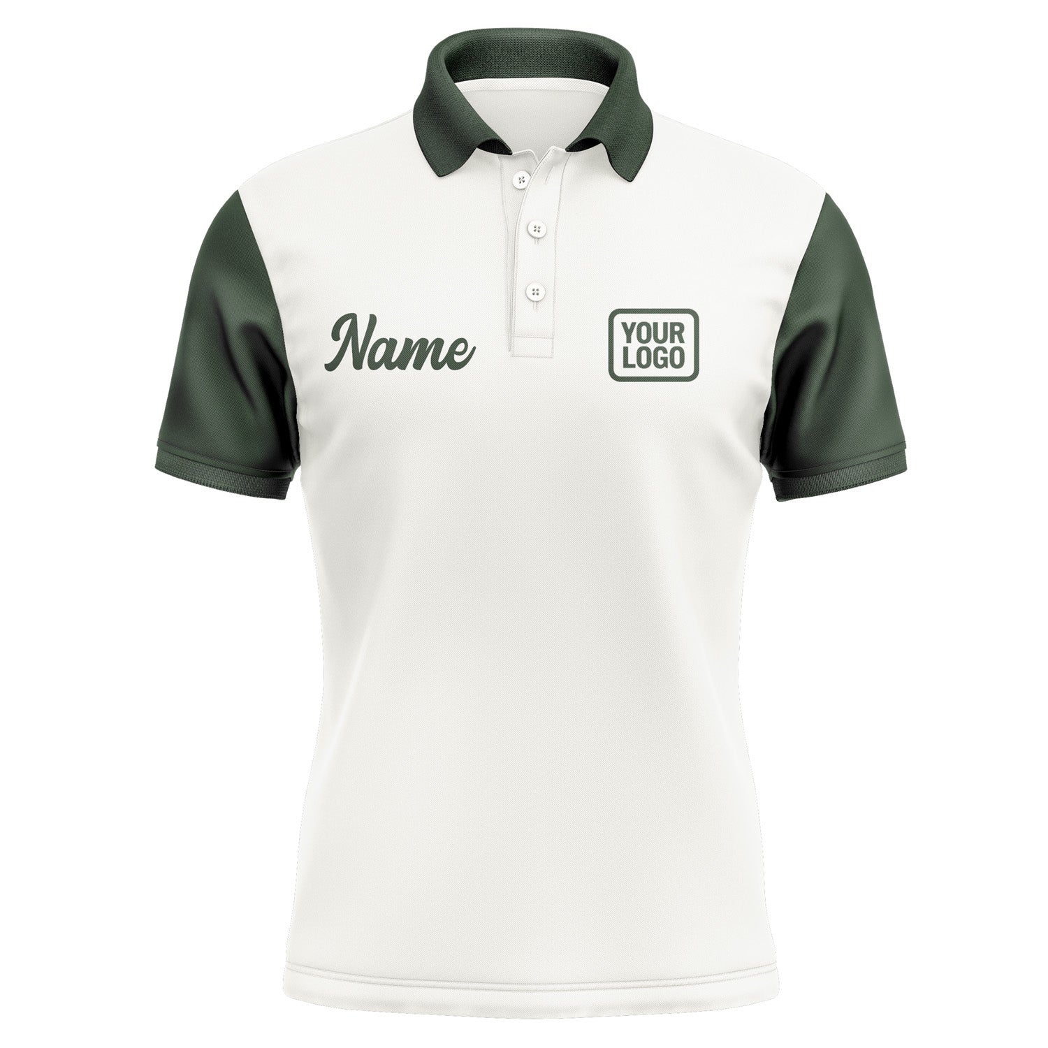 Custom White Dark Green Short-Sleeve Polo Shirt PO180606B106