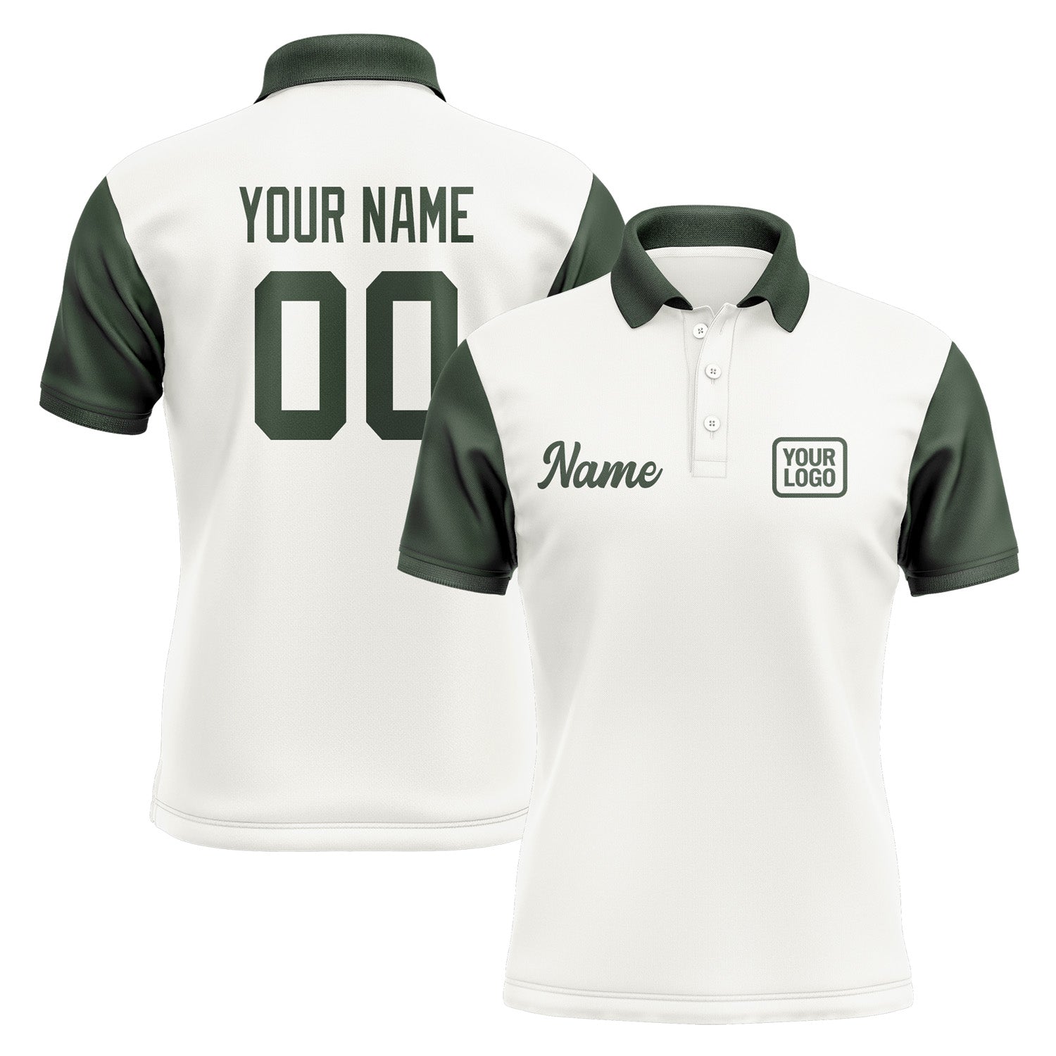 Custom White Dark Green Short-Sleeve Polo Shirt PO180606B106