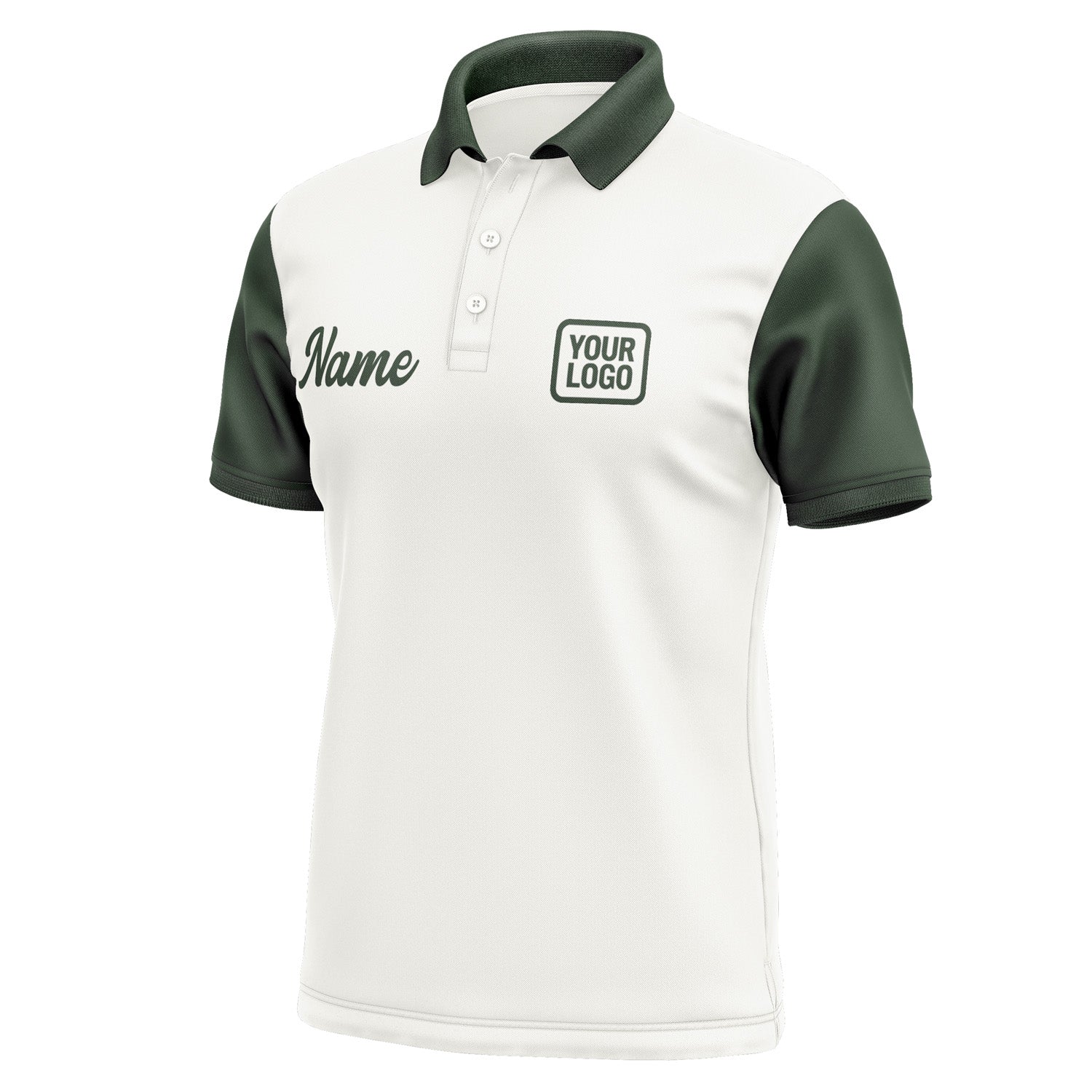 Custom White Dark Green Short-Sleeve Polo Shirt PO180606B106
