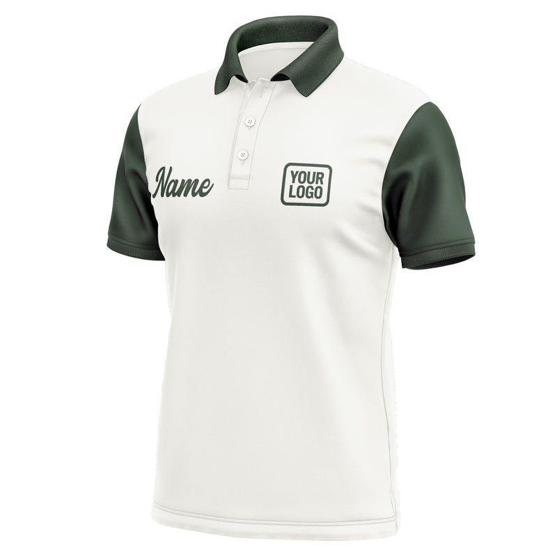 Custom White Dark Green Short-Sleeve Polo Shirt PO180606B106