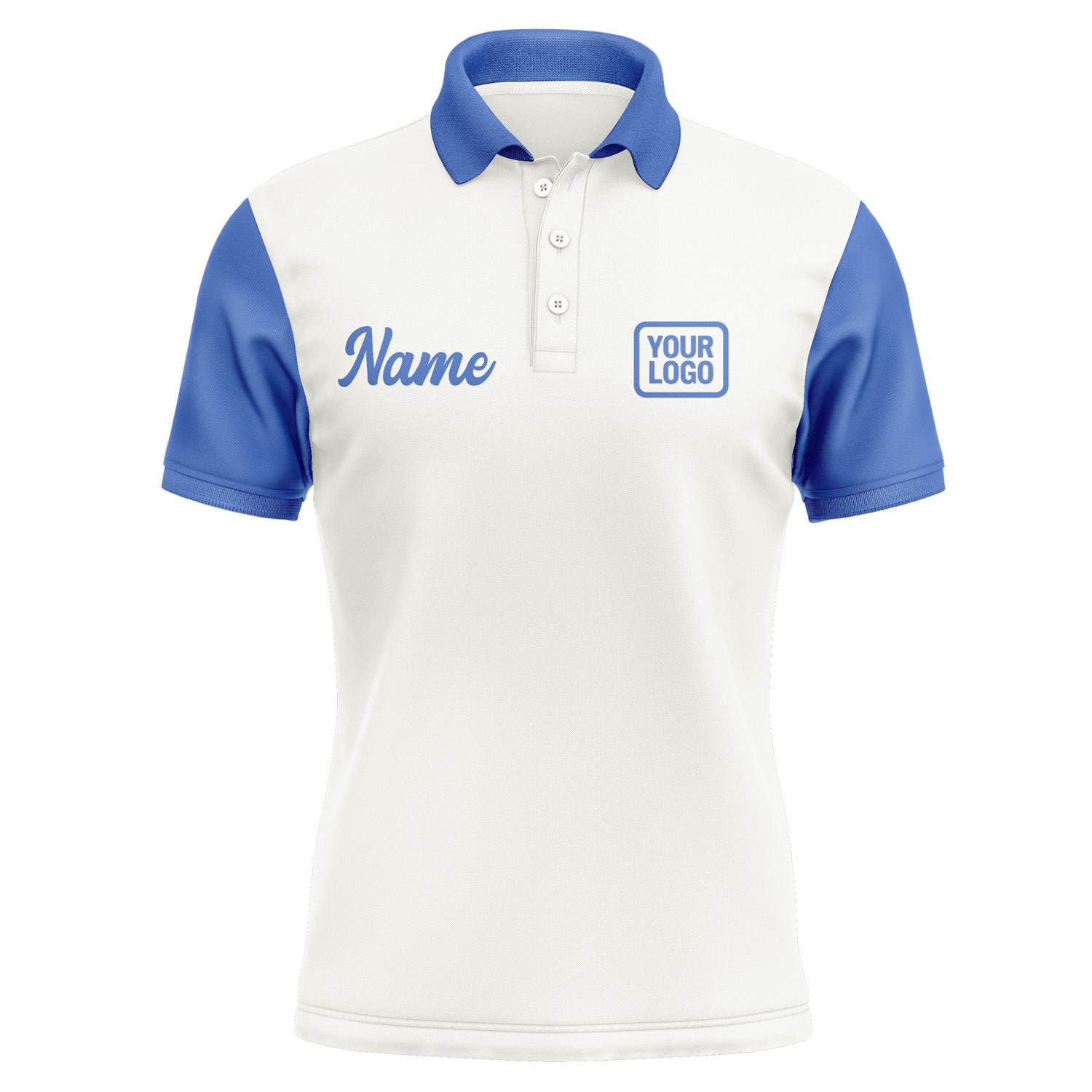 Custom White Sky Blue Short-Sleeve Polo Shirt PO180909B109