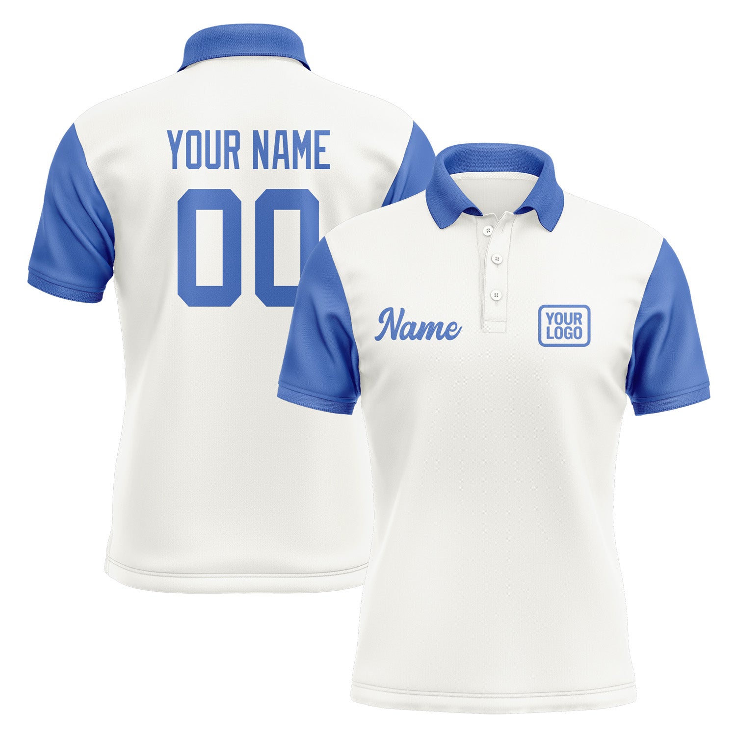 Custom White Sky Blue Short-Sleeve Polo Shirt PO180909B109