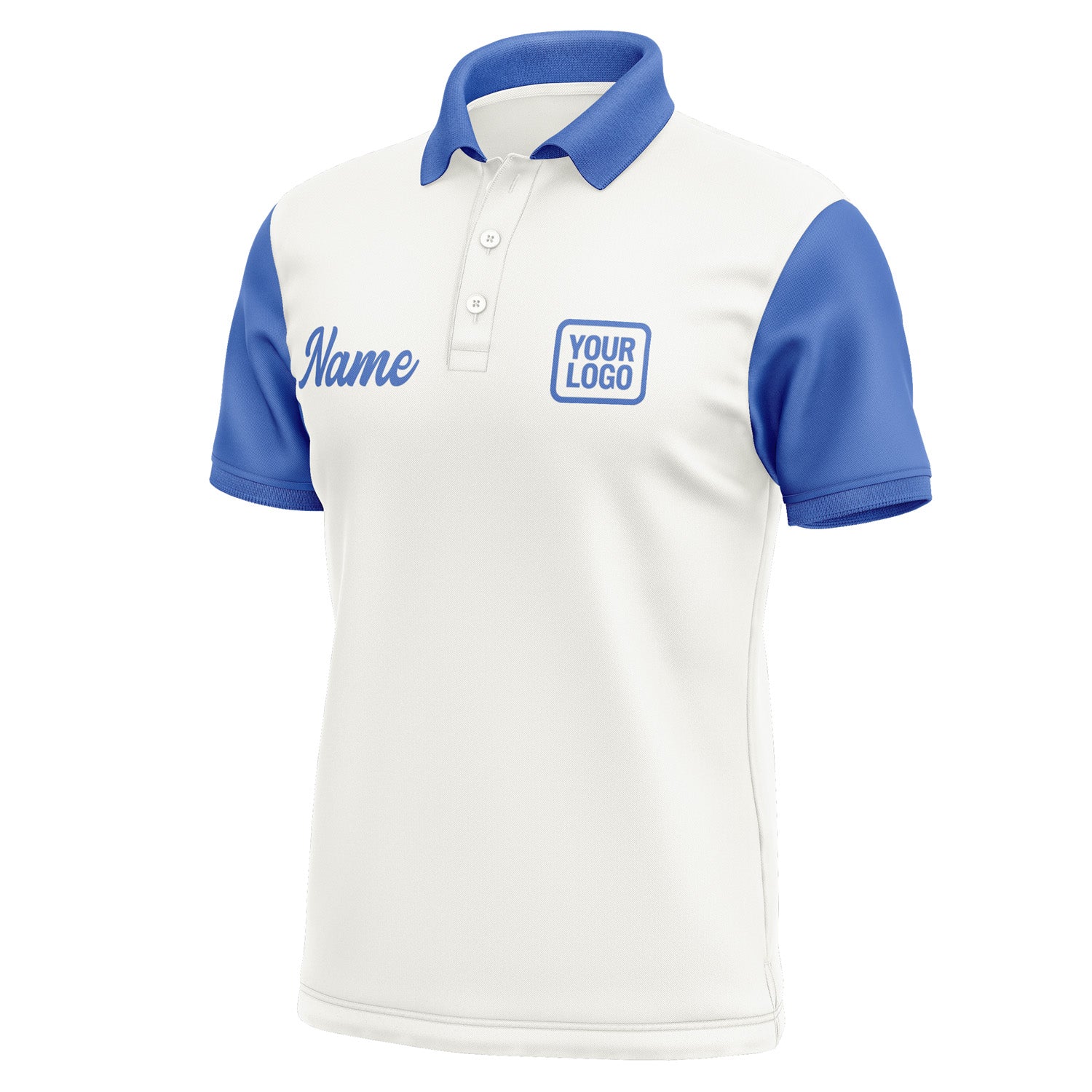 Custom White Sky Blue Short-Sleeve Polo Shirt PO180909B109