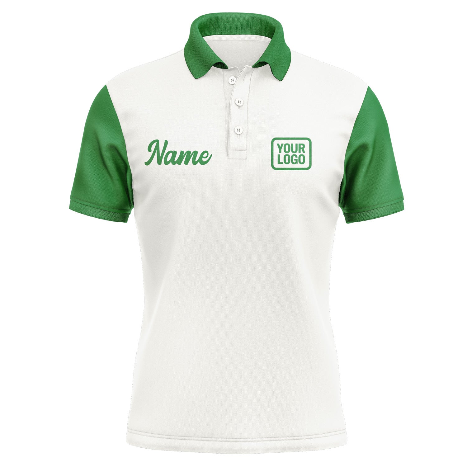 Custom White Emerald Green Short-Sleeve Polo Shirt PO182424B124
