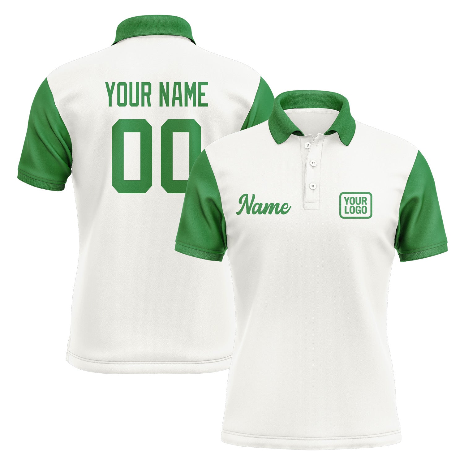 Custom White Emerald Green Short-Sleeve Polo Shirt PO182424B124