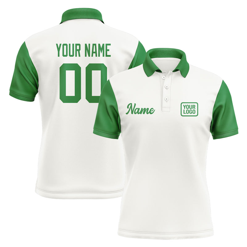 Custom White Emerald Green Short-Sleeve Polo Shirt PO182424B124