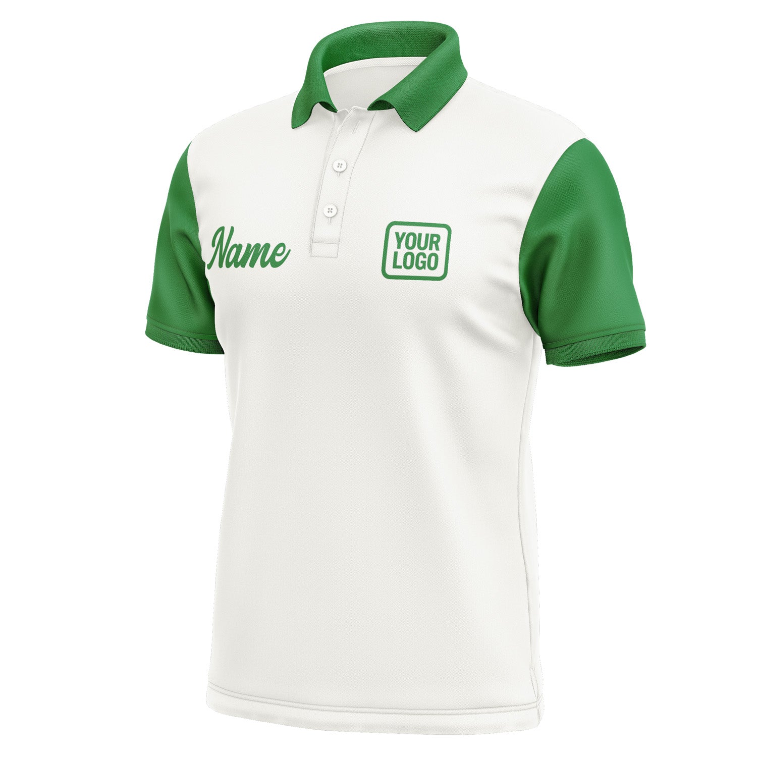 Custom White Emerald Green Short-Sleeve Polo Shirt PO182424B124