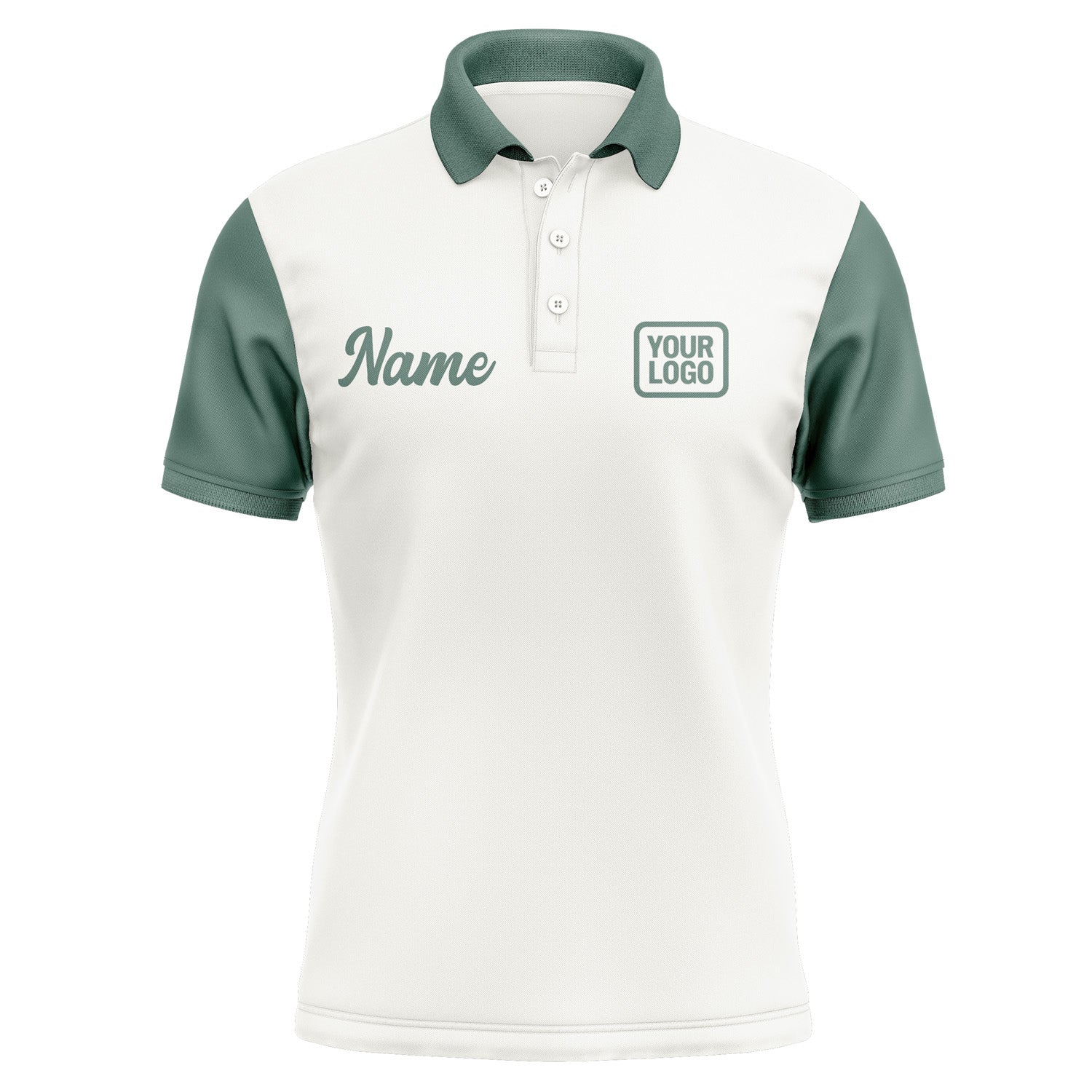 Custom White Blue Green Short-Sleeve Polo Shirt PO182727B127