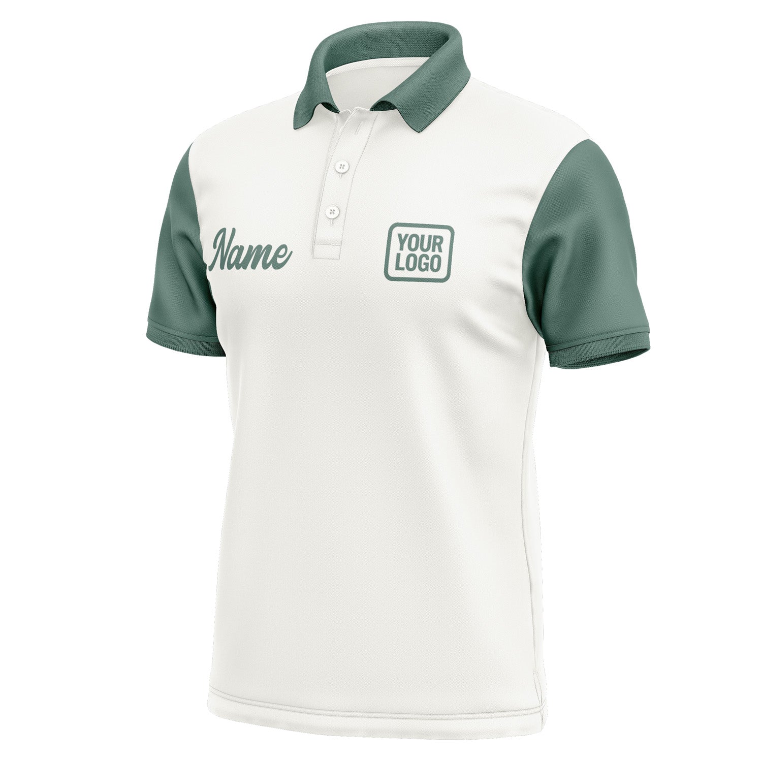 Custom White Blue Green Short-Sleeve Polo Shirt PO182727B127