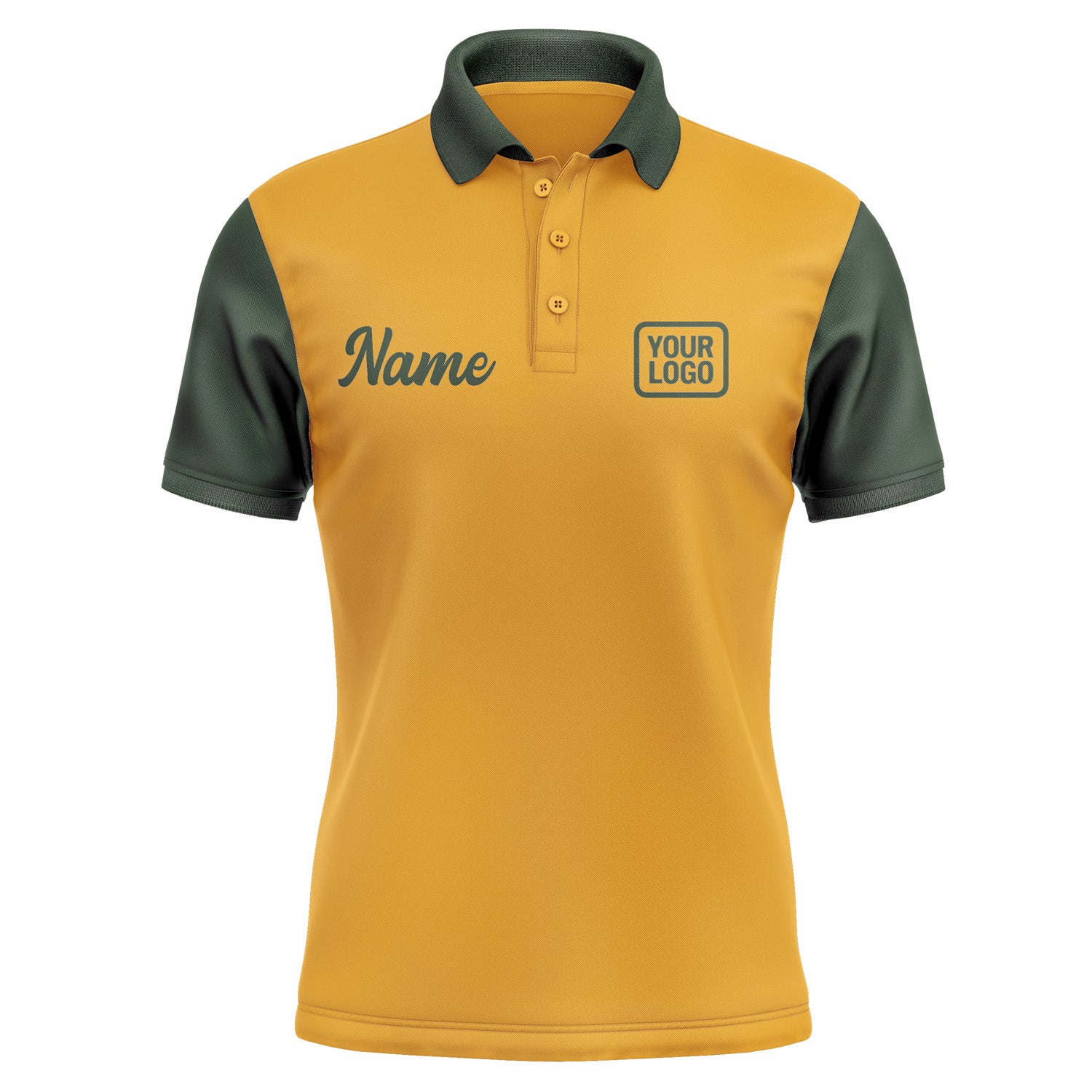 Custom Yellow Dark Green Short-Sleeve Polo Shirt PO190606B106