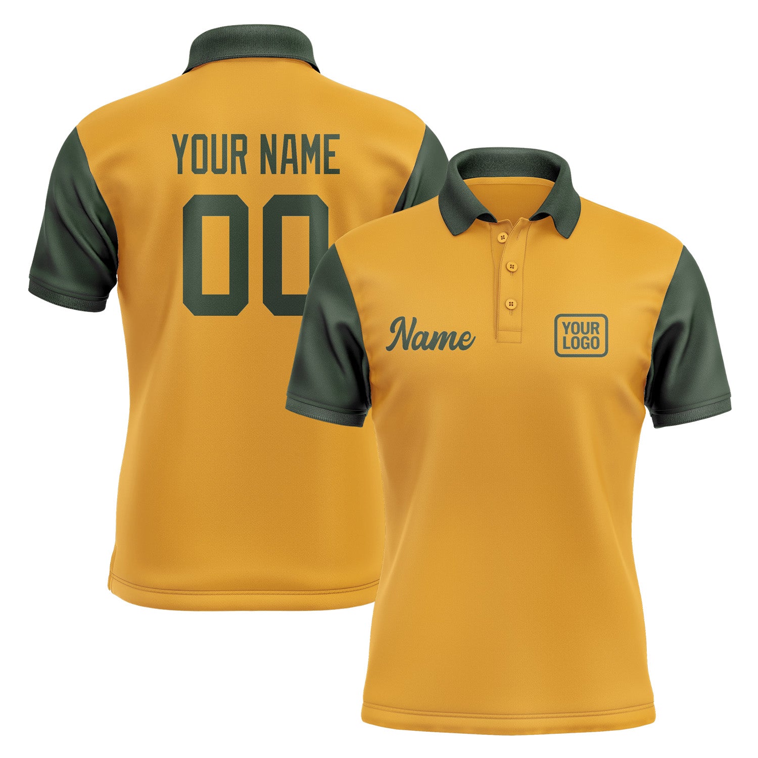Custom Yellow Dark Green Short-Sleeve Polo Shirt PO190606B106
