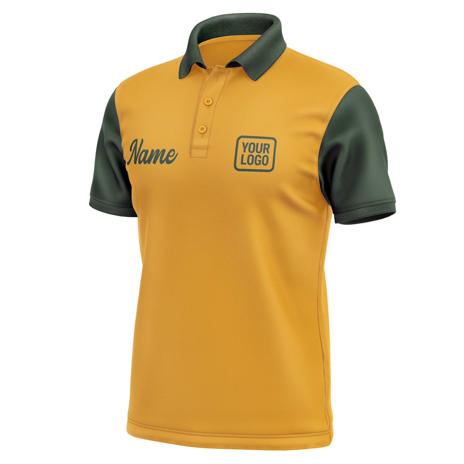 Custom Yellow Dark Green Short-Sleeve Polo Shirt PO190606B106