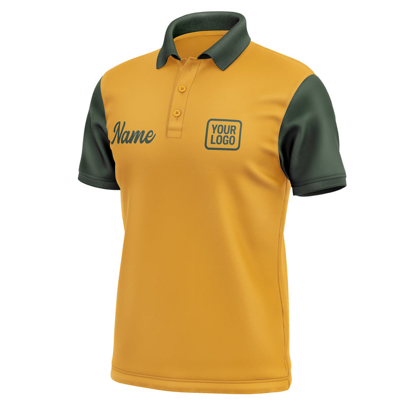 Custom Yellow Dark Green Short-Sleeve Polo Shirt PO190606B106
