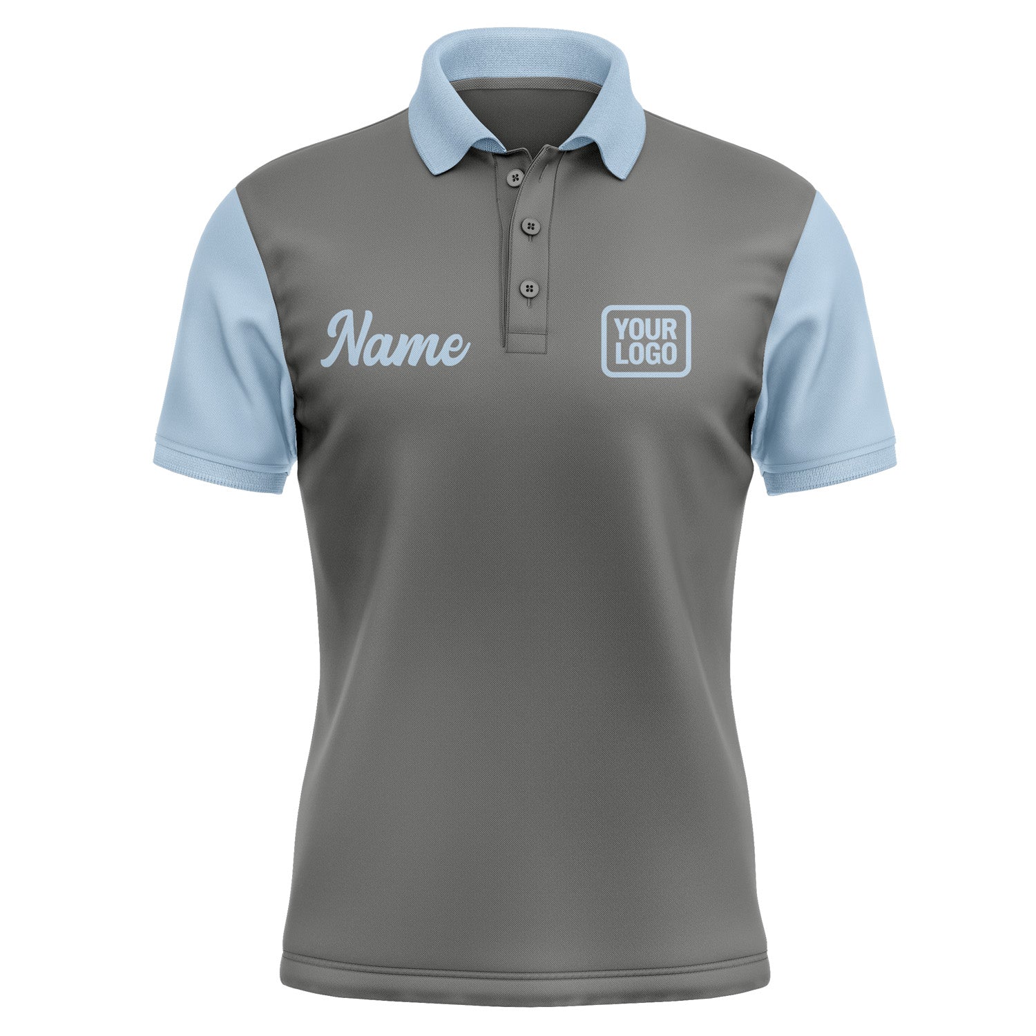 Custom Dark Grey Light Blue Short-Sleeve Polo Shirt PO200808B108