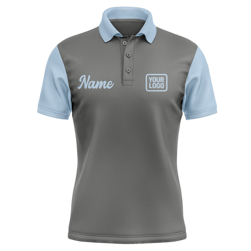 Custom Dark Grey Light Blue Short-Sleeve Polo Shirt PO200808B108
