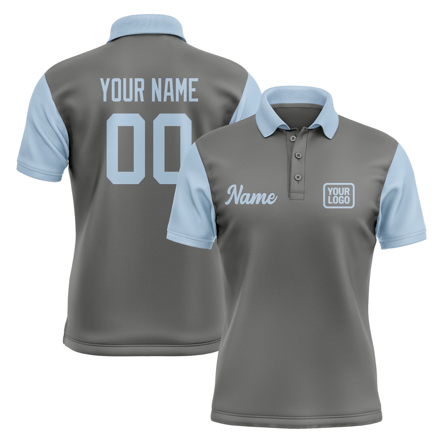 Custom Dark Grey Light Blue Short-Sleeve Polo Shirt PO200808B108