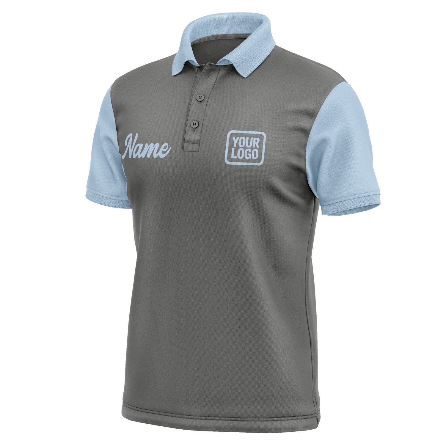 Custom Dark Grey Light Blue Short-Sleeve Polo Shirt PO200808B108