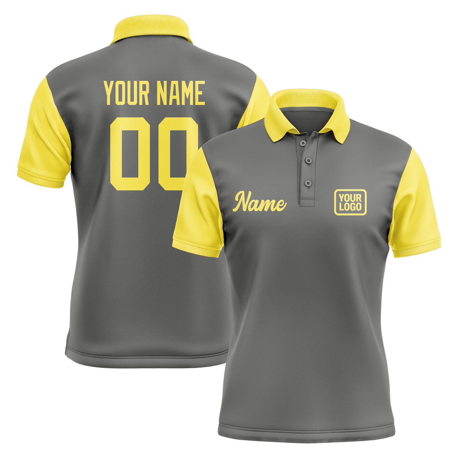 Custom Dark Grey Light Yellow Short-Sleeve Polo Shirt PO202626B126