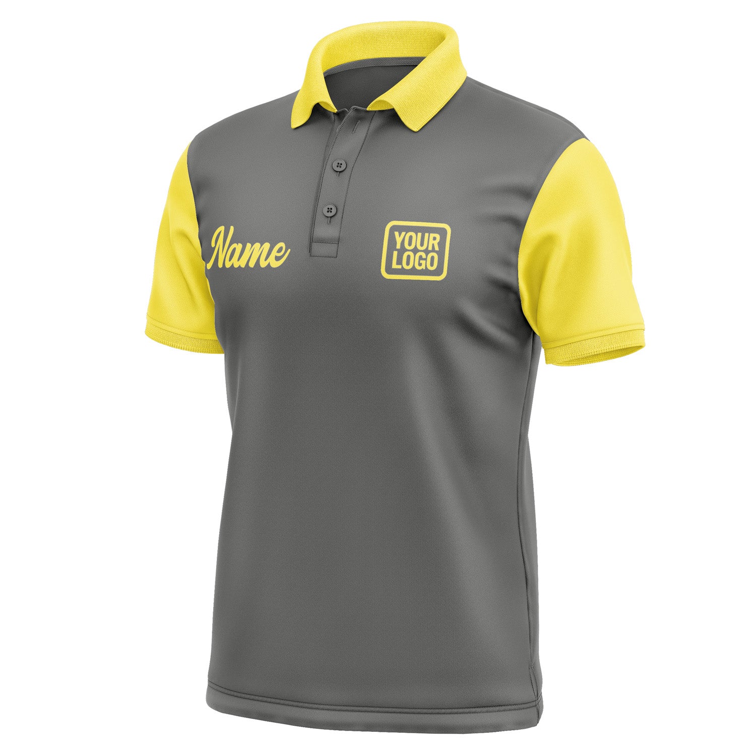 Custom Dark Grey Light Yellow Short-Sleeve Polo Shirt PO202626B126