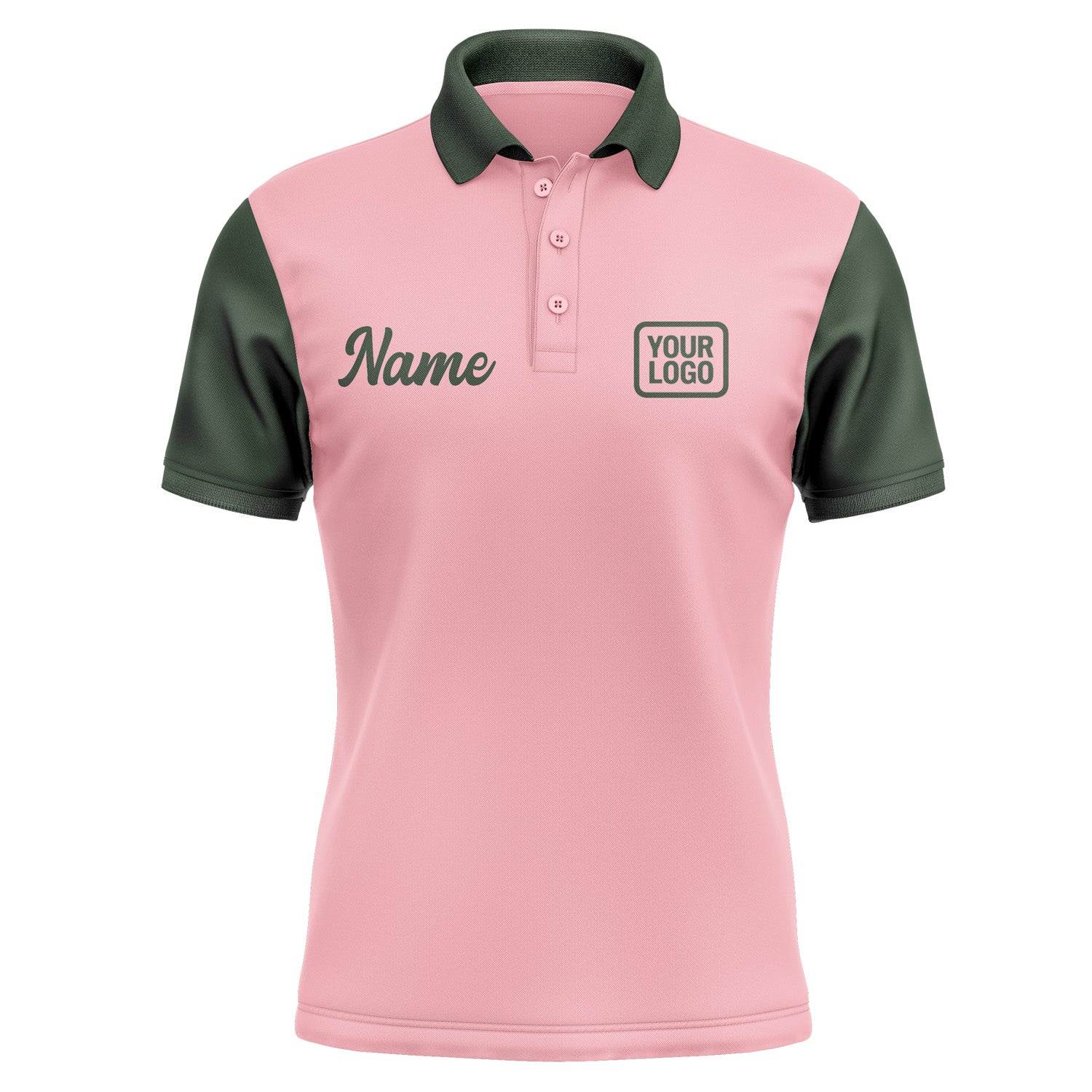 Custom Light Pink Dark Green Short-Sleeve Polo Shirt PO210606B106