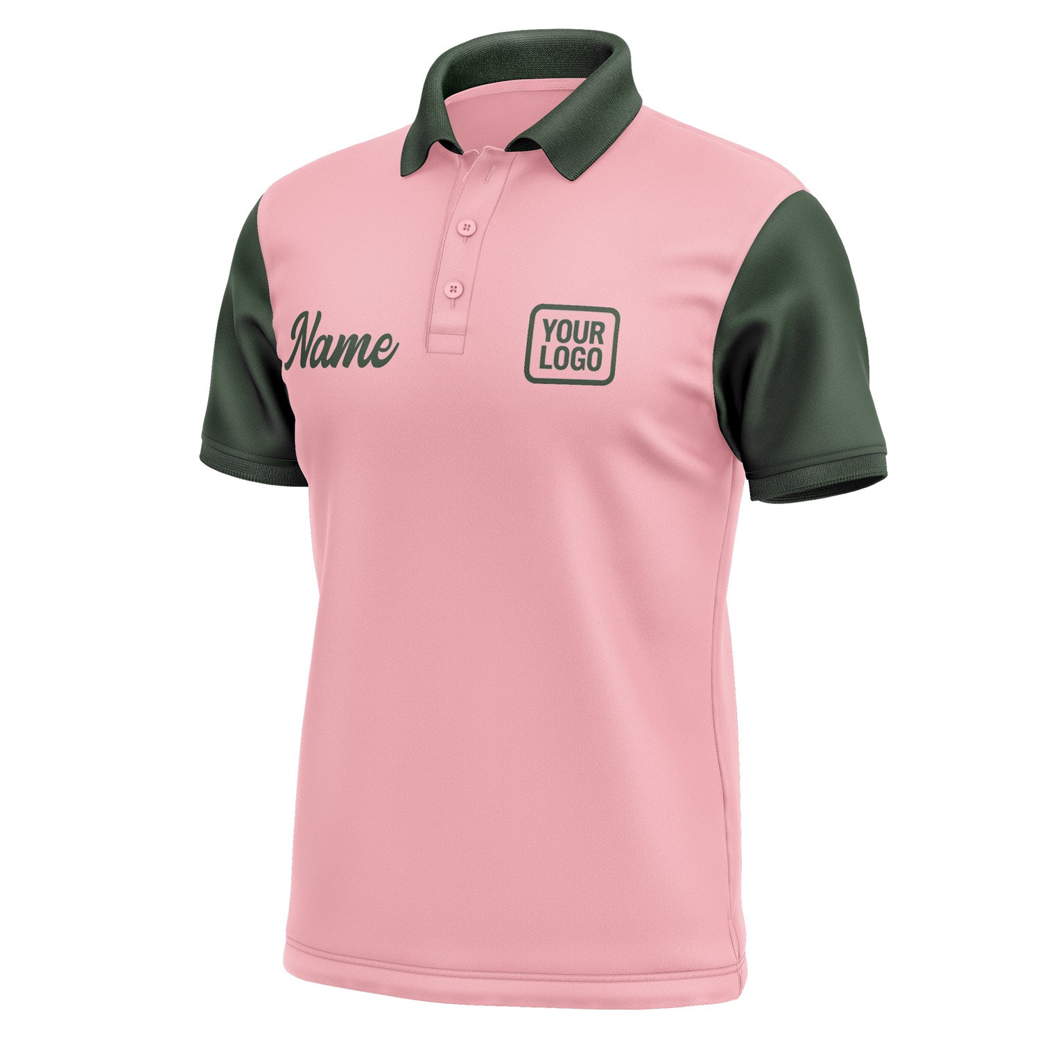 Custom Light Pink Dark Green Short-Sleeve Polo Shirt PO210606B106