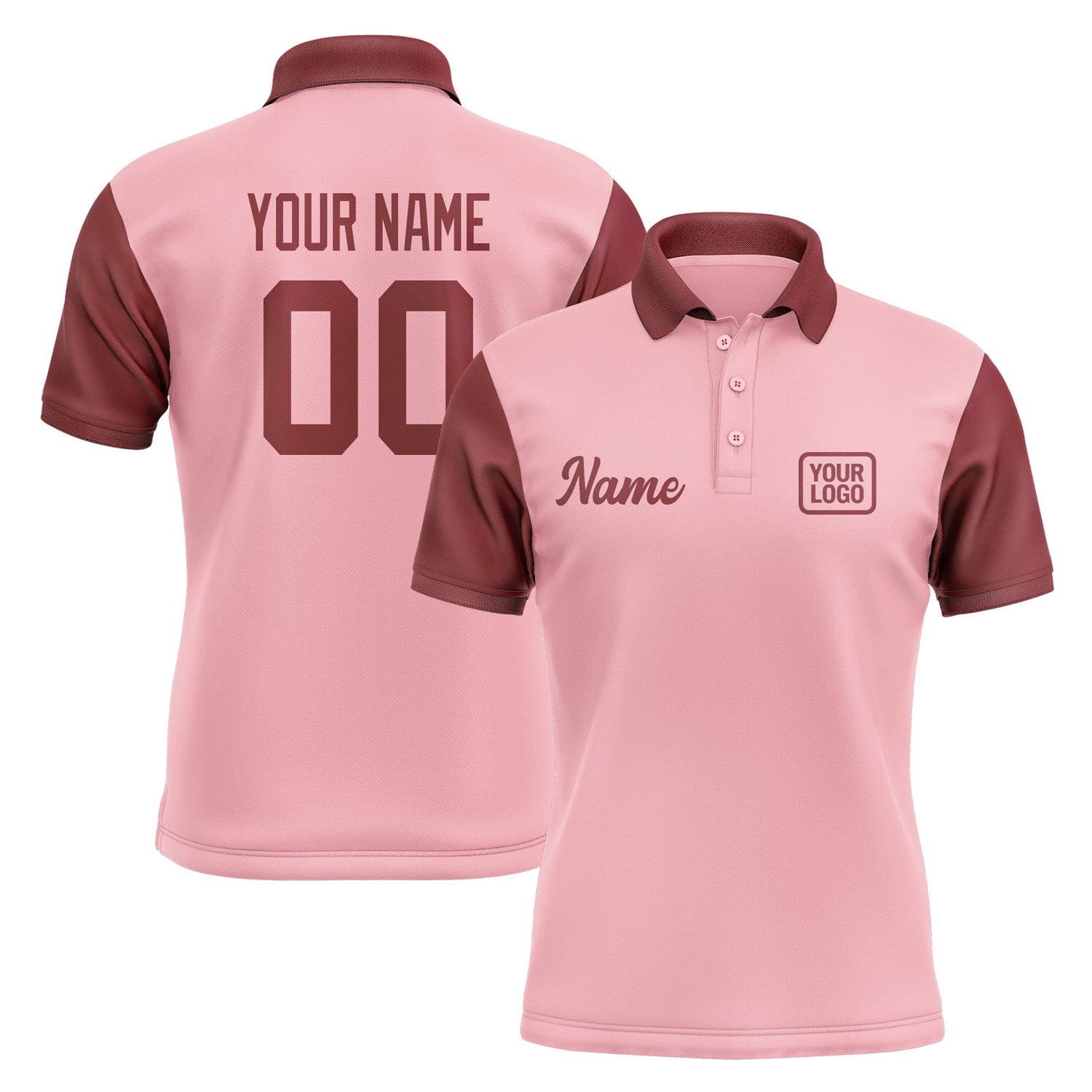 Custom Light Pink Crimson Red Short-Sleeve Polo Shirt PO211515B115