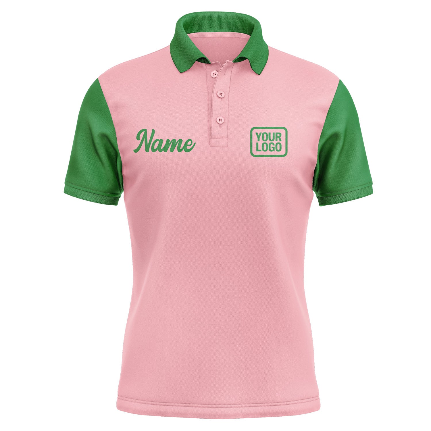 Custom Light Pink Emerald Green Short-Sleeve Polo Shirt PO212424B124