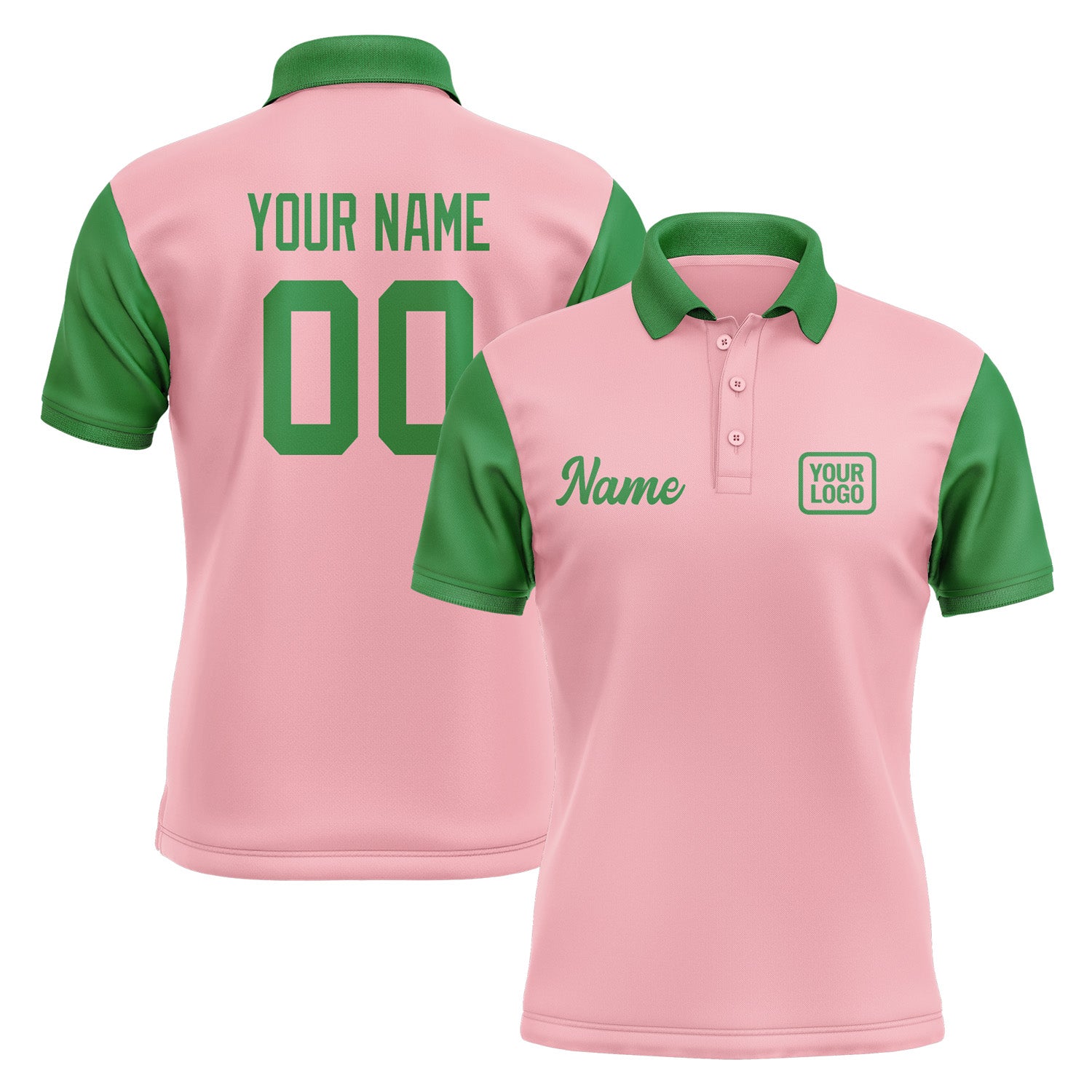 Custom Light Pink Emerald Green Short-Sleeve Polo Shirt PO212424B124