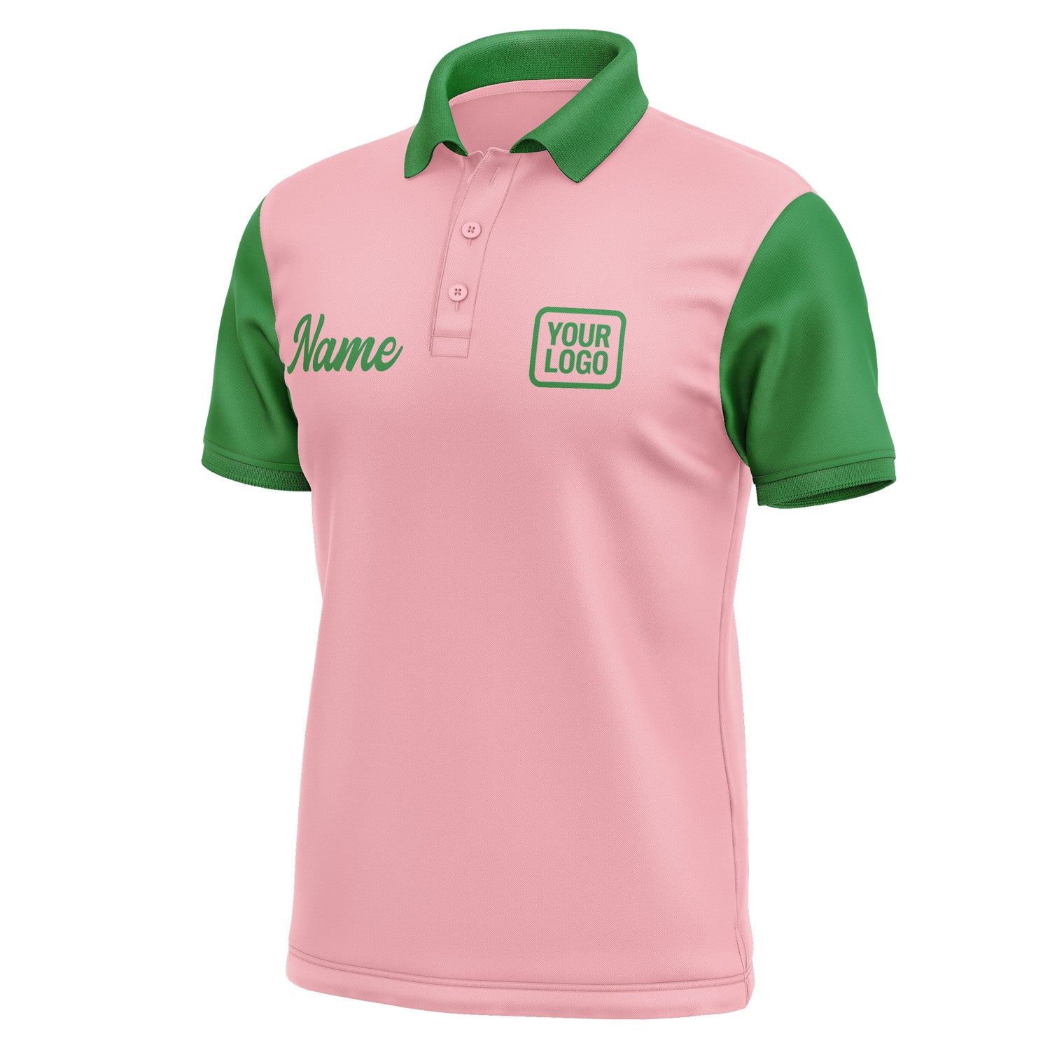 Custom Light Pink Emerald Green Short-Sleeve Polo Shirt PO212424B124